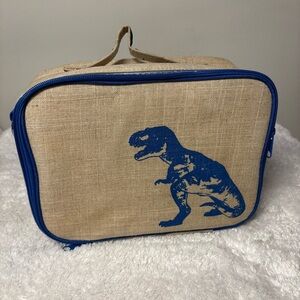 SoYoung Insulated Linen Blend Blue Dinosaur Soft Lunch Box / Bag * No Long Strap